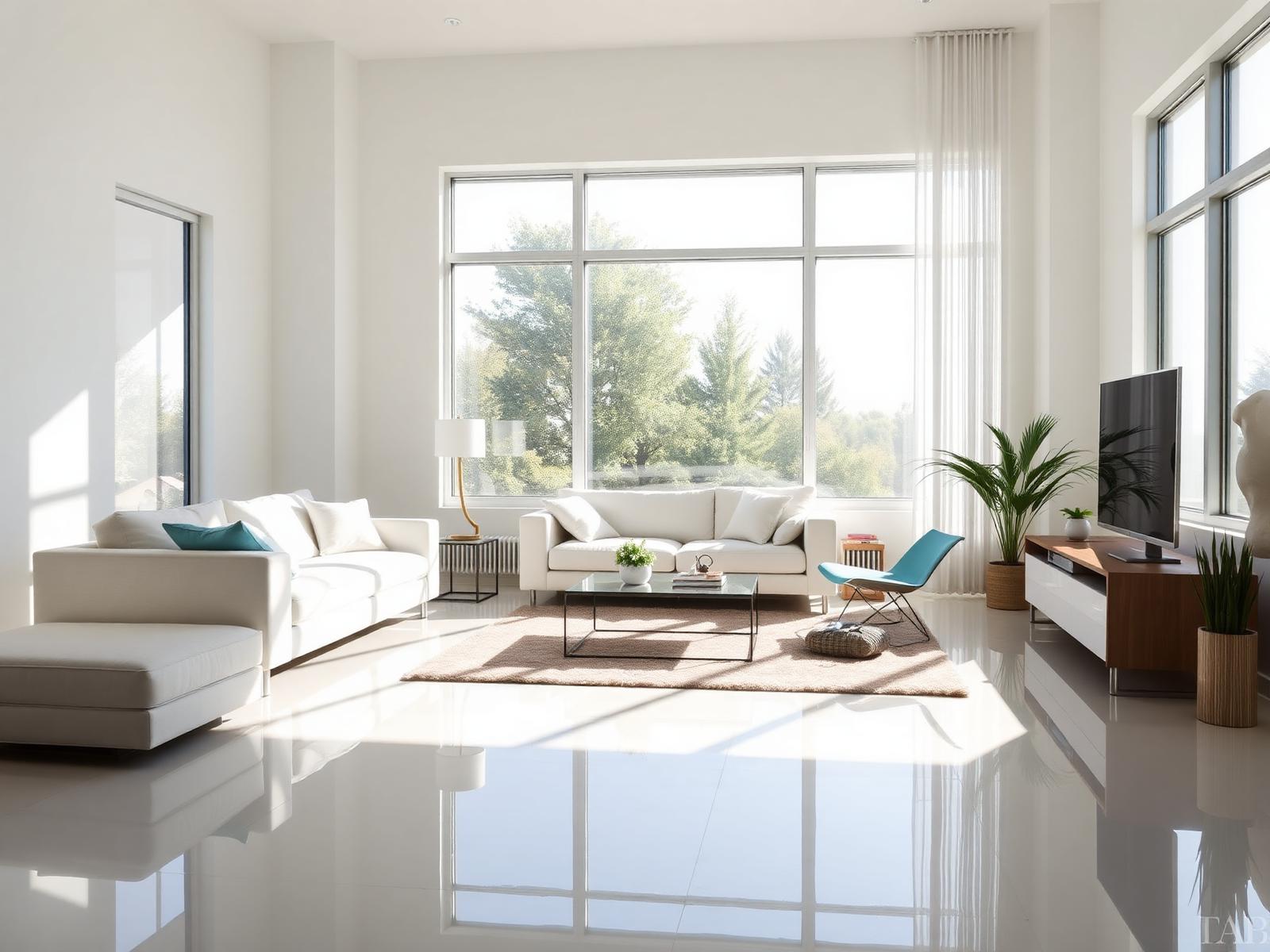 Sunlit, freshly cleaned Maryland living room with gleaming floors